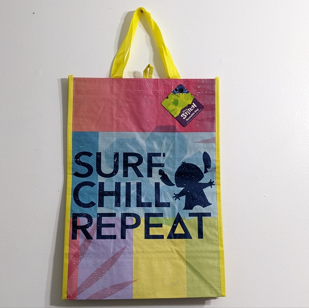 Disney Stitch Surf Chill Repeat Reusable Tote Bag, New With Tag